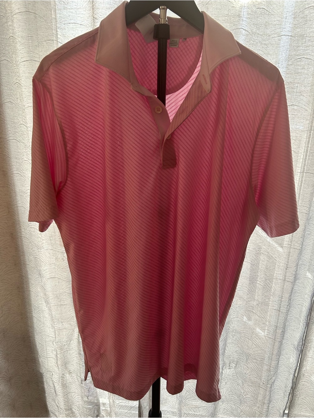 Puma Men's Pink Short-Sleeve Polo with Subtle Stripe